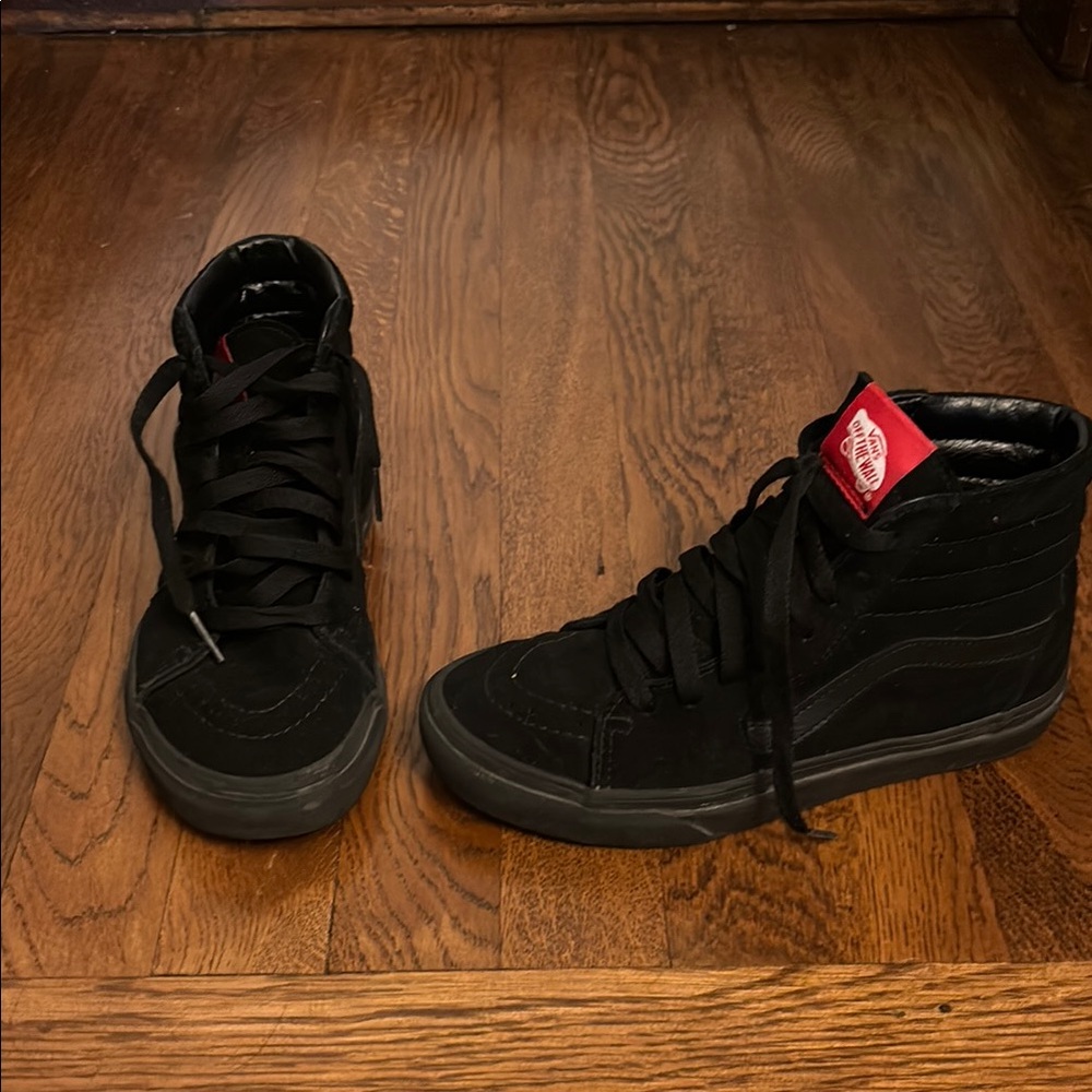 Vans Women Black High-Top Sneakers with Red Accents